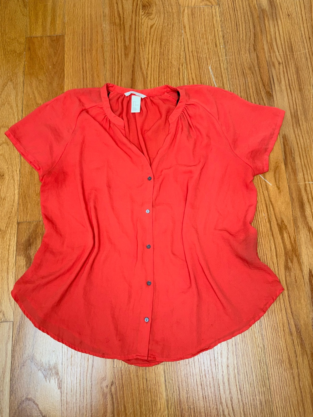 H&M Coral Red Short-Sleeve Button-Up Blouse